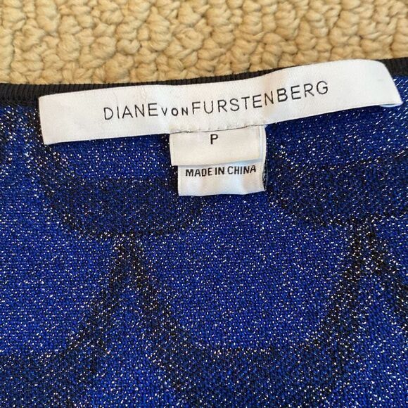 Diane Von Furstenberg Alina Dress Knit Fish Scale Pattern Fit & Flare Blue - Picture 4 of 6